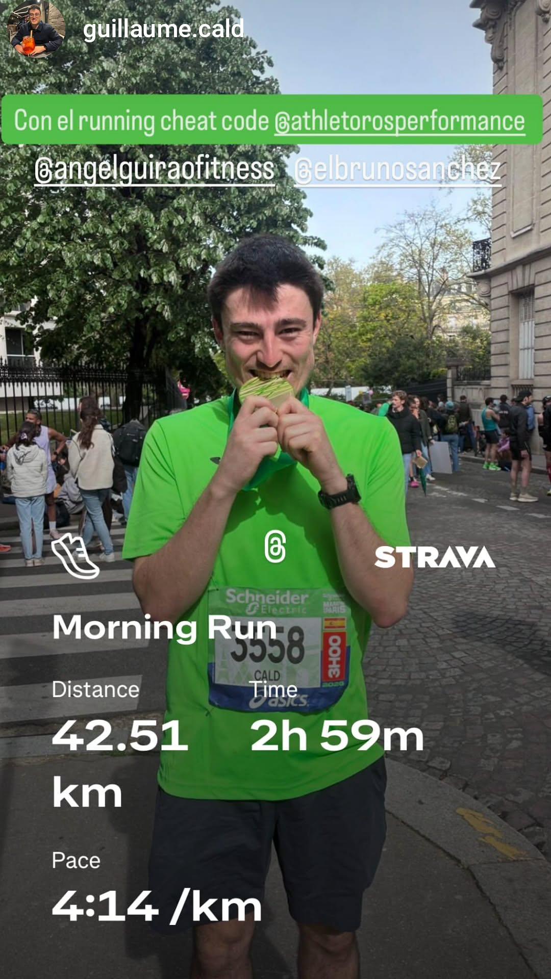 Guillaume Cald , Marathon de Paris sub 3, mejora de 26 min